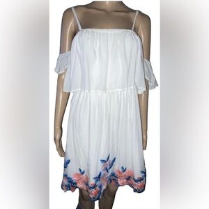 Miami size small cold shoulder mini dress white with embroidered floral print